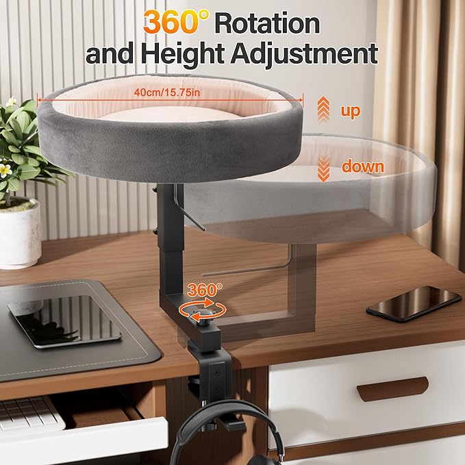 2-in-1 Cat Bed Desk Mount & Headphone Hanger – Adjustable Cats Hammock Bed for Desk, Cat Beds & Furniture for Home Office or Gaming Setup-PurrikoPets