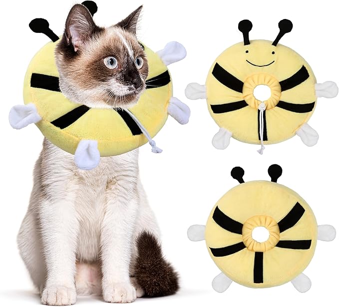 Adjustable cat Cone Collar Soft to Stop Licking After Surgery for Kitten, Alternative to Cone of Shame cat, Donut Cone for Cats, pet Elizabethan Collar (Bee, Small)-PurrikoPets