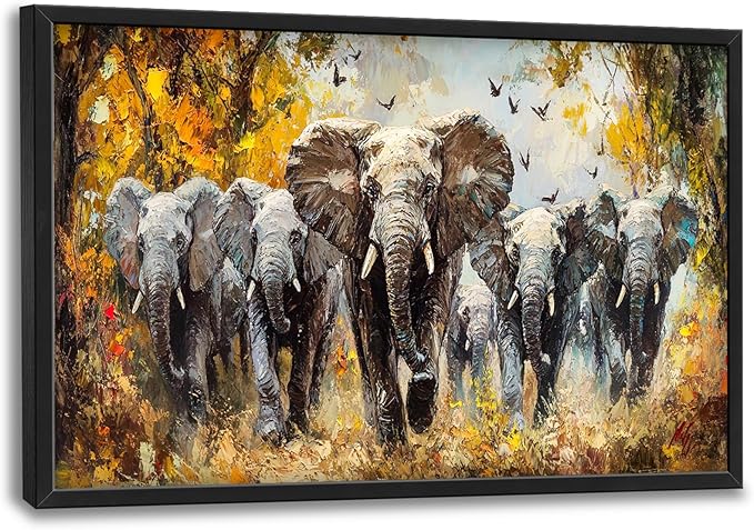 Extra Large Elephant Framed Wall Art for Living Room,Oversized Elephants Wild Animal Pictures Wall Decor,Forest Landscape Canvas Print Painting Modern Artwork Bedroom Office Bathroom 36L" x 24W"-PurrikoPets