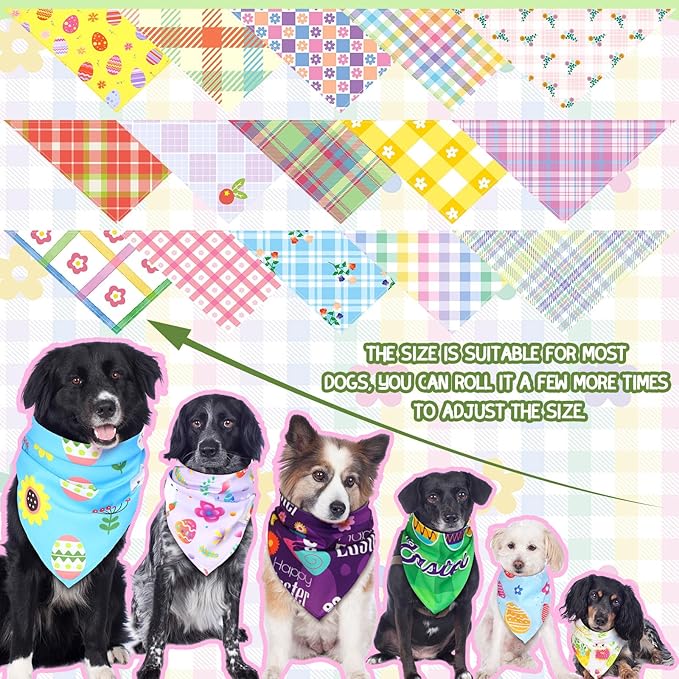 100 Pcs Dog Bandanas Bulk Pet Bibs Colorful Triangle Scarf Pet Bandanas for Medium Large Dogs Spring Summer Birthday Costume Decoration (Easter)-PurrikoPets