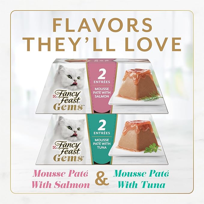 Fancy Feast Gems Pate Cat Food Mousse Salmon or Tuna and a Halo of Savory Gravy Wet Cat Food Variety Pack - (1) 8 ct. Boxes - 8 ct. Box-PurrikoPets