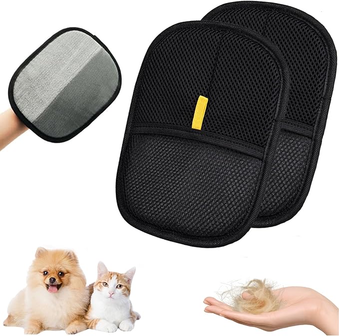 2 Pcs Pet Hair Removal Glove for Cats & Dogs, Pet Hair Remover Brushing Gloves, Reusable Pet Hair Remover Glove, Double-Sided for Couch, Clothing, Carpet, Car Seat-PurrikoPets