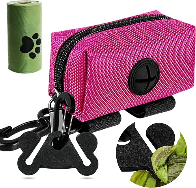 Dog Poop Bag Holder for Leash Attachment Dog Poop Bag Dispenser Dog Waste Bag Dispensers Dog Poop Bag Holders Fit Dog Leash Accessory With Hand Free Holder Carriers (Black) Pink-PurrikoPets