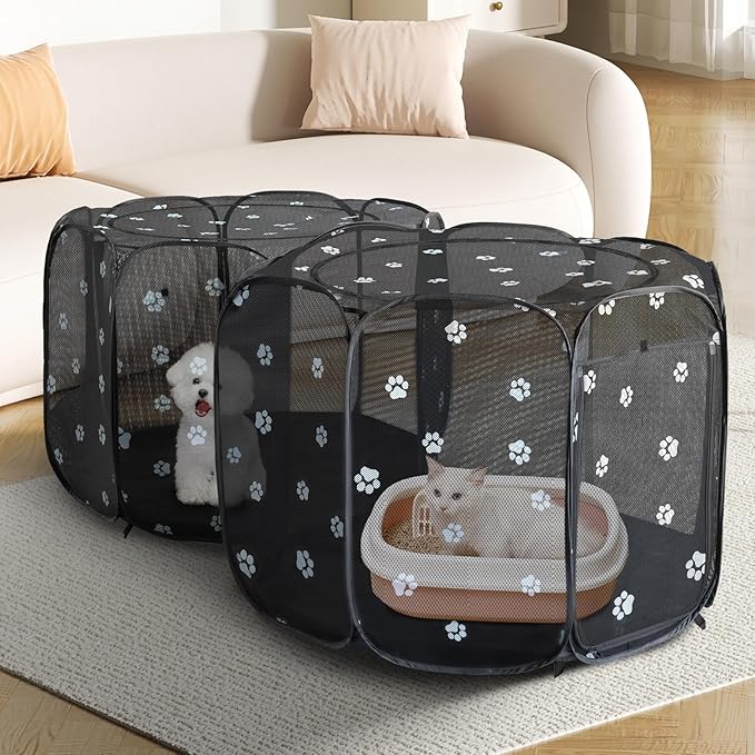 2-in-1 Cat Playpen, Pop Up Dog Pet Playpen for Indoor Outdoor Cats Enclosed, Portable Pet Playpen, Kitten Puppy Foldable Play Pen Cat Dog Tent Crate Cage Kennel(No Divider, Unified Space)-PurrikoPets