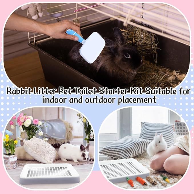 19 Pcs Rabbit Starter Kit Small Bunny Litter Box Animal Grooming Kit Water Bottle Bunny Toys Hay Feeder Bowl Blankets with Cleaning Set for Guinea Pig Rabbit Accessories-PurrikoPets