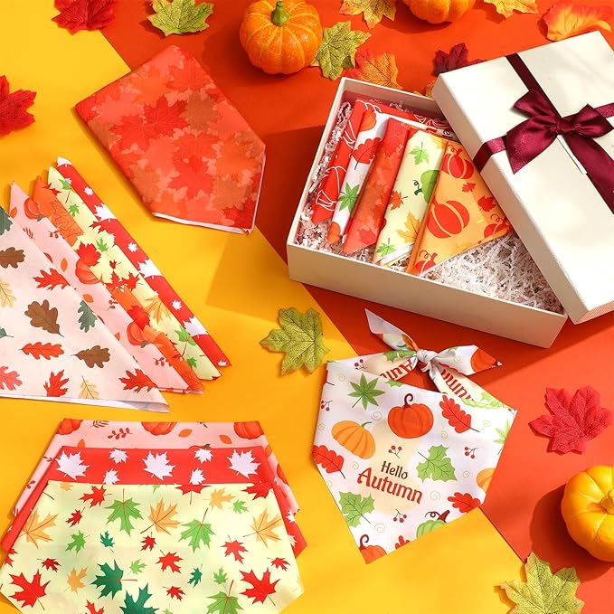 100 Pieces Fall Dog Bandanas Bulk Maple Leaves Bandanas for Dogs Autumn Soft Doggie Bibs Adjustable Triangle Scarves with Pumpkin Patterns for Small Medium Large Pet Fall Autumn Costume-PurrikoPets