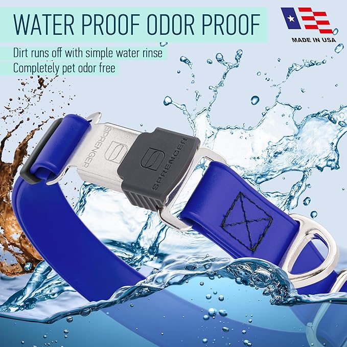 Dogline Biothane Waterproof Dog Collar with Herm Sprenger Stainless Steel Quick Release Buckle – Heavy Duty Tactical Durable Collar for Dogs – Comfortable and Safe Pet Collar W 1" L 15-25" Blueberry-PurrikoPets
