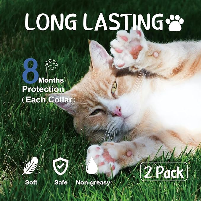 Flea Collar for Cats, Flea and Tick Collars for Kittens, Flea & Tick Treatment Prevention, Natural Essential Oil, 2 Pack, 16 Months Protection, One Size Fits All, Waterproof-PurrikoPets