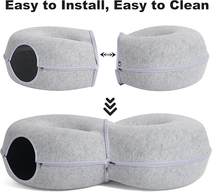 8-Shaped Large Cat Tunnel Bed for Indoor Cats, Infinite Circulation Peekaboo Cat Cave with 12 Toy Balls, Cat Donut Tunnel for Cats up to 30 Pounds (Light Grey, L 38x24x11in)-PurrikoPets