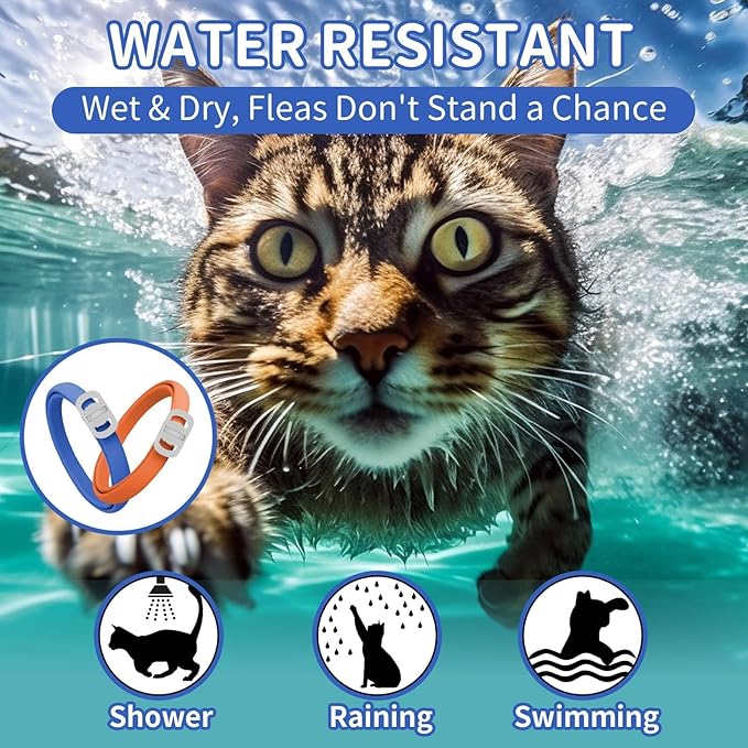 4 Pack Flea and Tick Collar for Cats, 32 Months Flea and Tick Treatment, Flea and Tick Prevention, Waterproof, Adjustable Flea and Tick Collar for Kittens, Blue & Orange-PurrikoPets