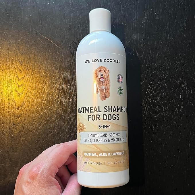 5-in-1 Premium Oatmeal Shampoo for Dogs, Gentle for Itchy & Sensitive Skin, Provides Itch Relief, Hypoallergenic & Soothing for Dry Skin, Moisturizing Anti-Itch, Made in USA, 16 oz [We Love Doodles]-PurrikoPets