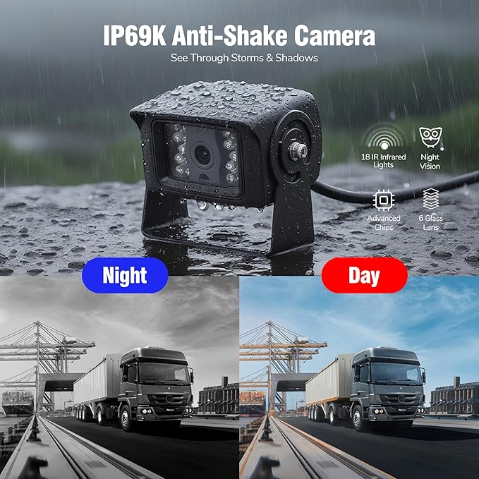 7-inch AHD1080P Wired RV Backup Camera System, IP69k Waterproof IR Night Vision Reversing Camera, Vibration-Proof 20G for Trailer/Tractors/Truck/Excavator/Caravan/Skid Steer/Heavy Equipment-PurrikoPets