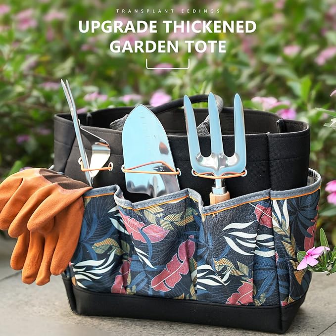 Gardening Tools 9-Piece Heavy Duty Garden Hand Tools with Fashion and Durable Garden Tools Organizer Handbag, Rust-Proof Garden Tool Set, Ideal Gardening Gifts for Women-PurrikoPets