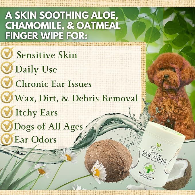 EcoBark Dog Ear Cleaner - Dog Ear Wipes with Finger Pad in Ear Solution - Gentle Otic Dog Grooming Supplies to Soothe Dog Ear Itching - Cleanse Away Dirt and Debris-PurrikoPets