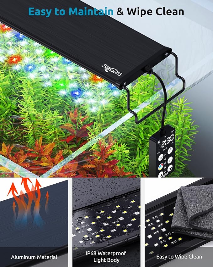 Full Spectrum Aquarium Light, 24/7 Custom Timer, Power-Off Memory, 36-42in 7-Row LED Fish Tank Lights, 8 Colors, 20 Brightness, Day & Night Cycle, Adjustable Mount for Freshwater Plant Growth-PurrikoPets