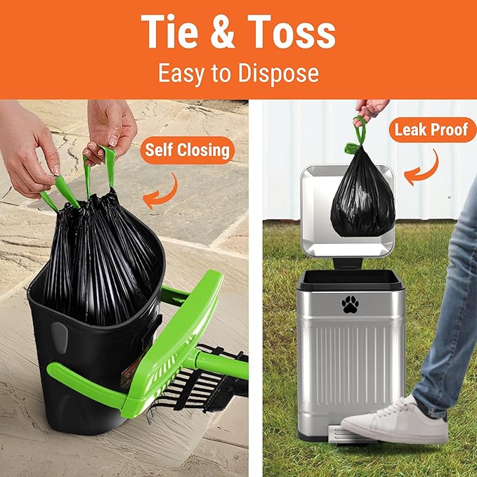 Dog Pooper Scooper with Bag Attachment, 40" Long Handle Pooper Scooper for Large Dogs, Dog Poop Scoop for Yard, Large Capacity Swivel Bin and Rake, Lavender Scented Bags (Green)-PurrikoPets