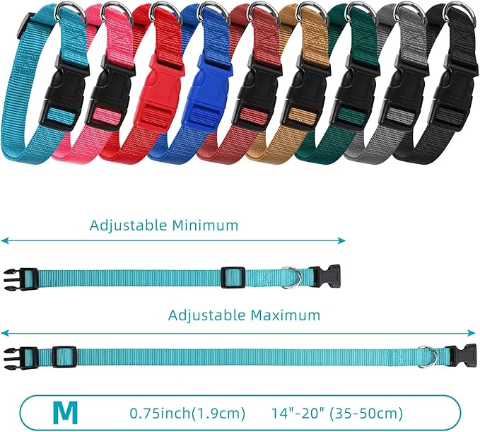 9 Pieces Adjustable Dog Collar for Animal, Soft Nylon Pets Puppy Collar with Quick Release Buckle Holder Bulk for Dogs Walking Running Training(Medium,Retro Colors)-PurrikoPets