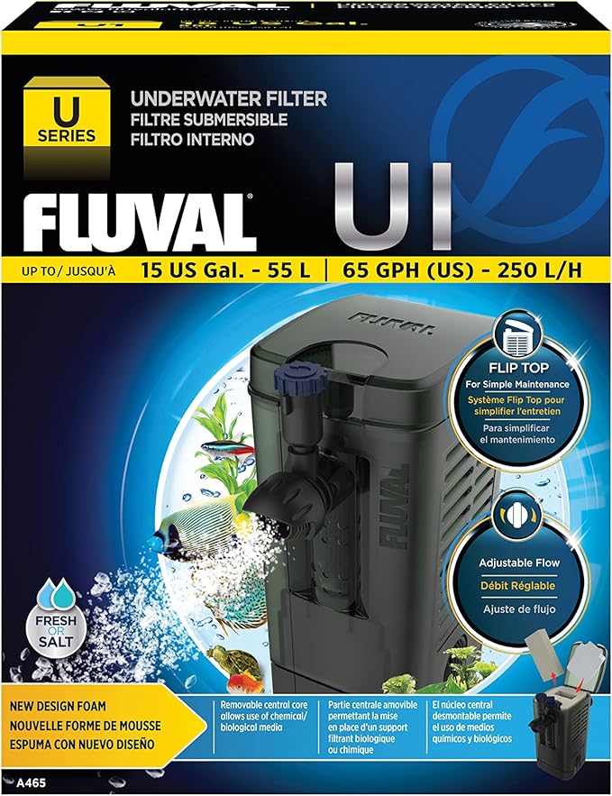 Fluval U1 Underwater Filter, Freshwater and Saltwater Aquarium Filter, A465, Black-PurrikoPets