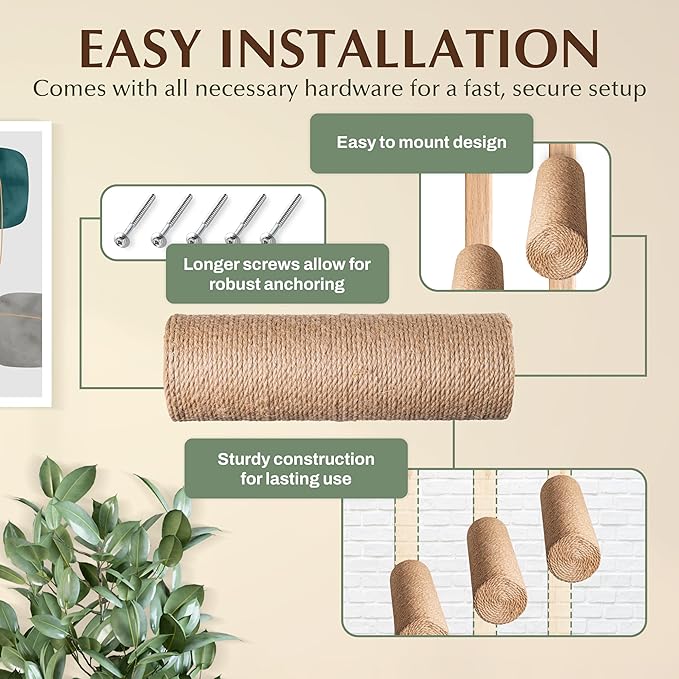 2-Pack Sisal Wall-Mounted Cat Climbing Wall Steps, Cat Wall Steps/Stairs with Sisal Scratching Surface, Wall Shelf Furniture for Climbing & Play for Kittens & Cats, Hidden Mounts-PurrikoPets