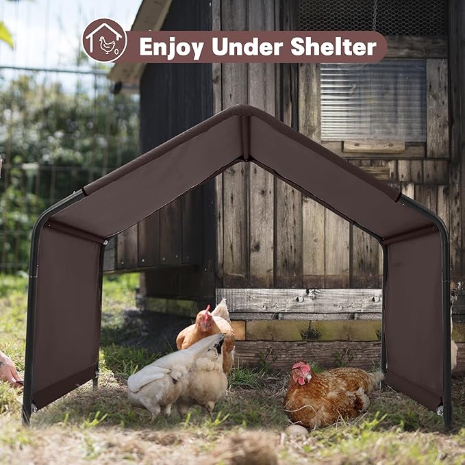 Dog Shade Shelter Outdoor 4'x4'x3' Tent for Large Medium Dogs, Outside Sun Rain Canopy Pet House for Livestock Pigs Cats with Waterproof Roof Ground Nails,Brown-PurrikoPets