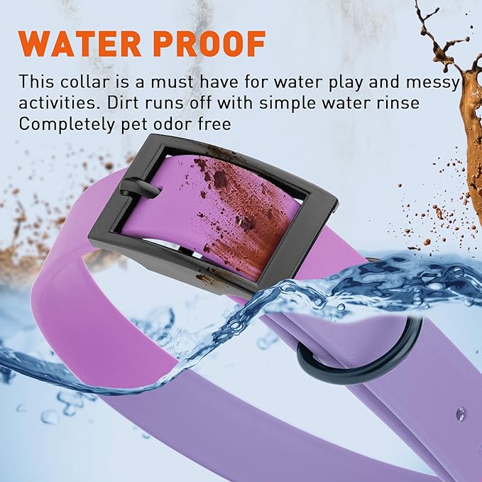 Dogline Biothane Waterproof Dog Collar Strong Coated Nylon Webbing with Black Hardware Odor- Proof for Easy Care Easy to Clean High Performance Fits Small Medium or Large Dogs, Amethyst Purple-PurrikoPets