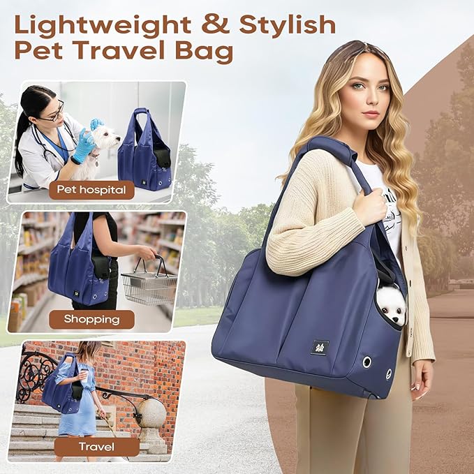 Dog Purse Carrier for Small Dogs, Cats, and Puppies – Soft-Sided Travel Pet Tote Bag with 4 Large Pockets, Foldable, Lightweight, Fits Pets up to 15 lbs, for Travel, Outings (Dark Blue)-PurrikoPets