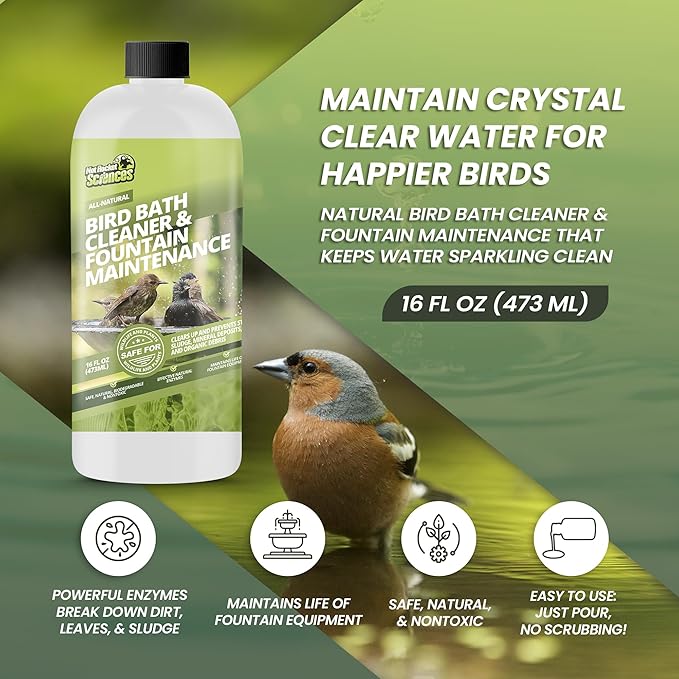 16oz Bird Bath Cleaner, Cleans 80 Gallons of Water, Ideal Fountain Cleaner Safe for Birds, Bird Bath Fountains Clarifier, Liquid Birdbath and Fountain Maintenance, Promotes Clean & Clear Water-PurrikoPets