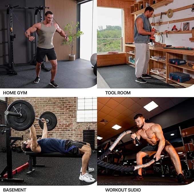 AIRHOP 0.79in Thick 48 Sq Ft Exercise Equipment Mats, 12 Tiles Upgraded Rubber Top with High Density EVA Foam, Large Interlocking Puzzle Gym Flooring for Home Gym, Heavy Weight Workout,Black & Blue-PurrikoPets