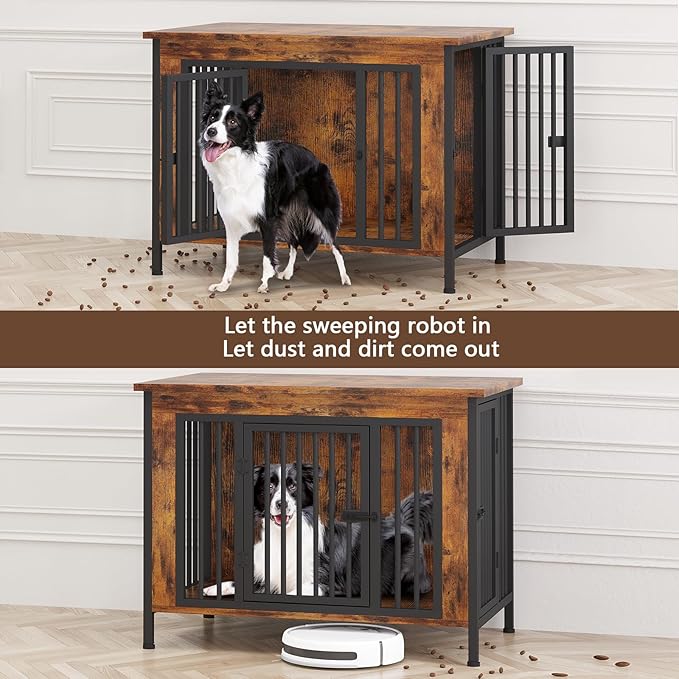 EasyCom 39.96" XL Wooden Large Dog Crate Furniture for Medium and Large Breed, Chew-Resistant Dog Kennel Furniture Indoor with 2 Doors and 3.94" Raised Feet, as TV Stand, End Table, Crate Table-PurrikoPets