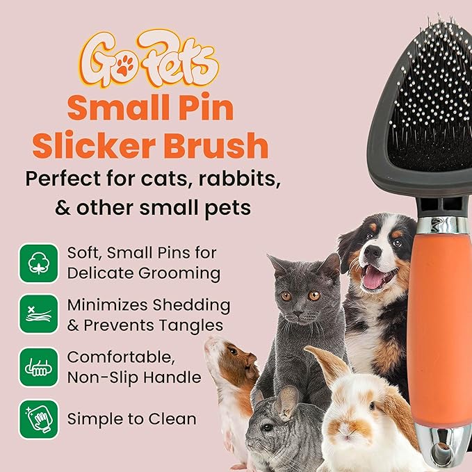 GoPets Small Pin Slicker Brush, Easy-Groom Pin Comb for Tangles & Shedding, Rounded Safety Tips, Dematting Brush for Short & Long Hair Cats, Dogs & Furry Pets, Ideal for Sensitive, Hard-to-Reach Areas-PurrikoPets