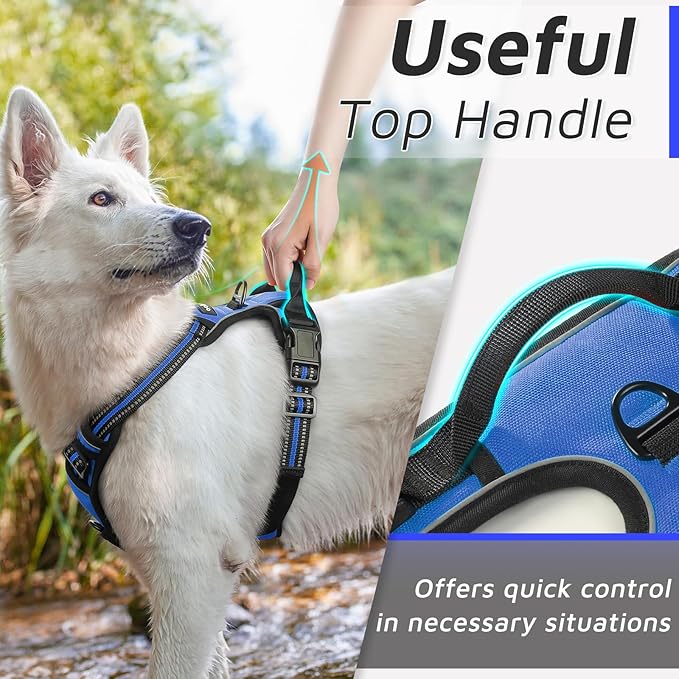 Eagloo Dog Harness Medium Sized Dog, No Pull Service Vest with Reflective Strips and Control Handle, Adjustable and Comfortable for Easy Walking, No Choke Pet Harness with 2 Metal Rings, Blue, M-PurrikoPets