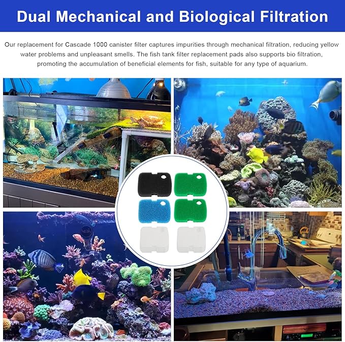 16 PCS Replacement Canister Filter Media Pad Compatible with Penn Plax Cascade 700/1000 CCF2UL/CCF3UL, Aquarium Bio Floss Pads Part, Activated Carbon Sponge Filters Pads for Fish Tank-PurrikoPets