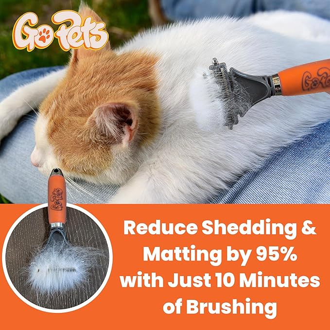 GoPets 2-Sided Dematting & Deshedding Comb for Dogs & Cats, Versatile Undercoat Detangler Brush for Shedding, Matted Hair & Fur Remover Tool, Stress-Free Pet Grooming Rake with Ergonomic Handle-PurrikoPets
