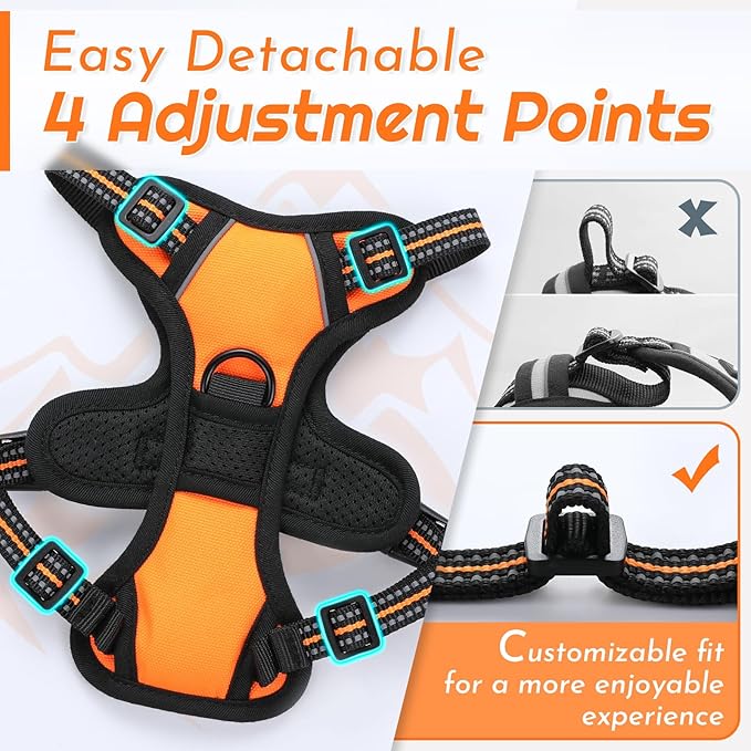 Eagloo Small Dog Harness No Pull, Service Vest with Reflective Strips and Control Handle, Adjustable and Comfortable for Easy Walking, No Choke Pet Harness with 2 Metal Rings, Orange, XS-PurrikoPets
