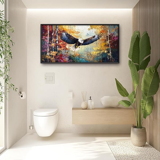 Extra Large Framed Bald Eagle Wall Art,Abstract Colorful Forest Wall Decor,Autumn Fall Forest Pictures for Living Room,Canvas Print Painting Modern Artwork Bedroom Office Home Decor 60L x 30W-PurrikoPets