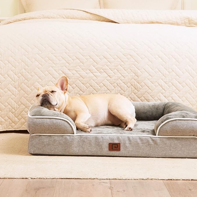 EHEYCIGA Orthopedic Dog Beds Large Sized Dog, Waterproof Memory Foam Pet Bed with Sides, Non-Slip Bottom Large Pet Bed with Washable Removable Cover, Grey-PurrikoPets