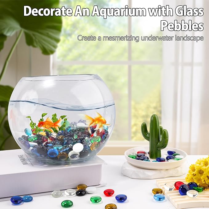 1LB Mix Glass Marbles, Transparent and Smooth Flat Glass Beads for Vases, Mosaic Gem Pebbles for Aquarium Decor, Floral Arrangements, Mancala Stones, Vase Filler and Crafts(Approx. 80-100 PCS)-PurrikoPets