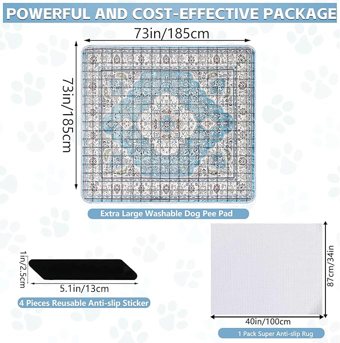 Extra Large Washable Pee Pads for Dogs (72"x72"), Upgrade Reusable Puppy Pads with Non-Slip Rug Pad, Super Thickening Absorbent Leakproof Dog Traning Pads Whelping Pad for Dogs, Doggie-PurrikoPets