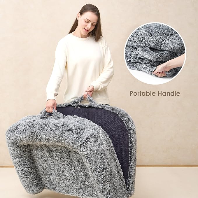 EHEYCIGA Foldable Dog Bed, Faux Fur Fluffy Dog Couch Bed, Orthopedic Calming Memory Foam Pet Bed for Small Dogs, Washable Soft Warm Pet Sofa Bed with Non-Slip Bottom, Grey, 40"x30"x6"-PurrikoPets