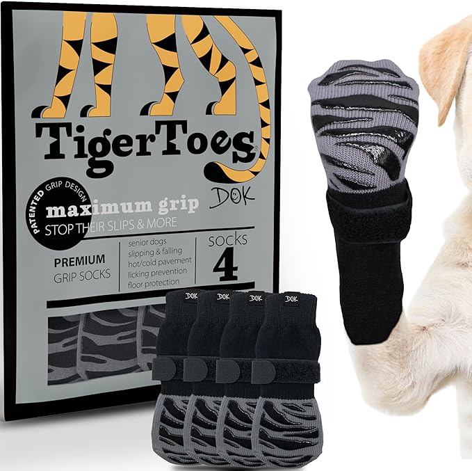 DOK TigerToes Premium Non-Slip Dog Socks for Hardwood Floors - Extra-Thick Grip That Works Even When Twisted - Prevents Licking, Slipping, and Great for Dog Paw Protection (XXXL)-PurrikoPets