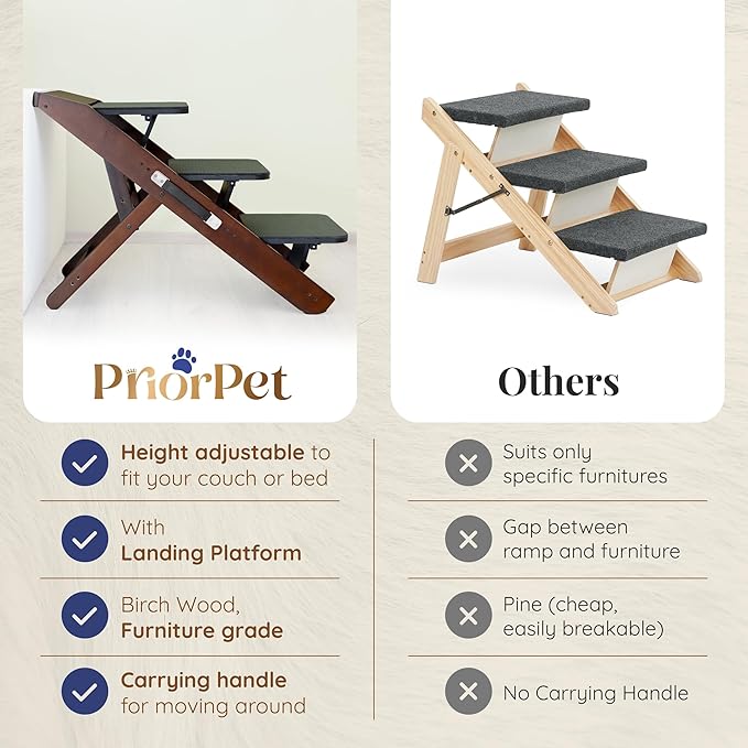 Dog Steps for Bed & Couch 2-in-1 Dog Stairs/Ramp - Height Adjustable Dog Ramp for Couch 7” - 20” - Pet Stairs, Dog Stairs for Small Dogs - Easy to Move Pet Steps with Landing Platform, Walnut-PurrikoPets