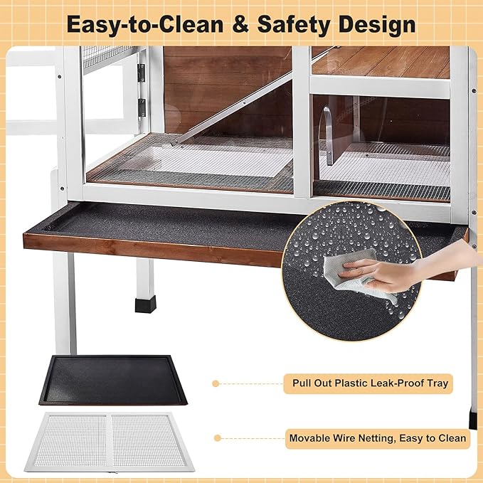 2-Story Guinea Pig Cage with Stand, Indoor Wooden Hamster Cage with Ramp, Pull-Out Tray, Hideout & Platform, Acrylic Transparent Small Animal Habitat for Chinchillas, Ferrets, Hedgehogs, Walnut-PurrikoPets