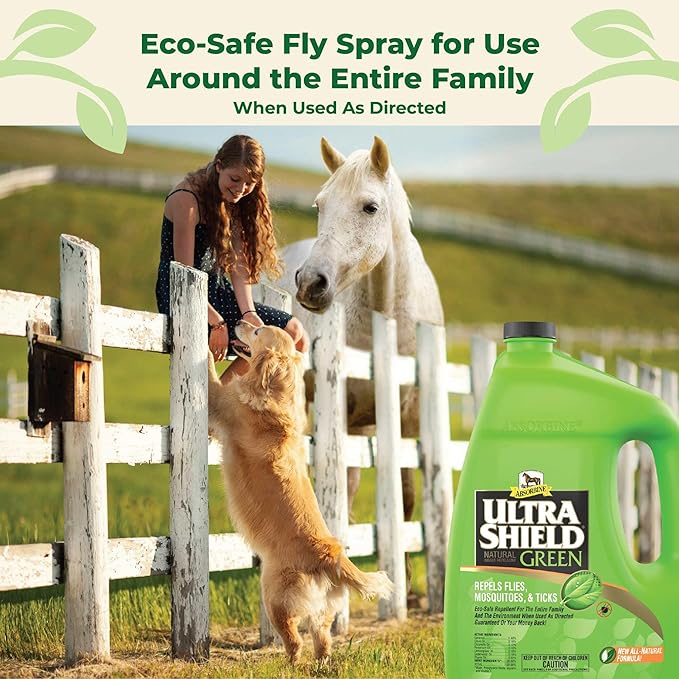 Absorbine UltraShield Green All-Natural Fly & Insect Repellent for Horses & Dogs, Essential Oils Repel & Control, 128oz Bottle, No Sprayer-PurrikoPets