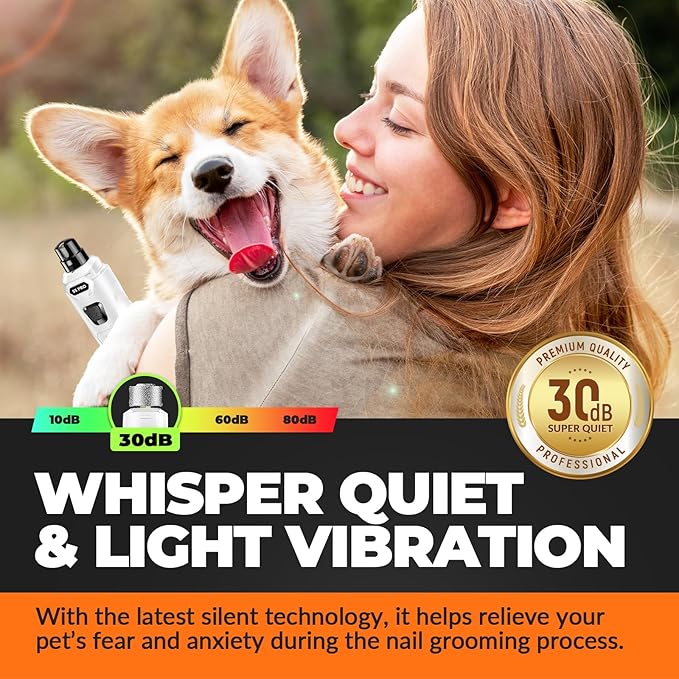 Dog Nail Grinder with 2 LED Lights Powerful 2 Speeds Super Quiet Dog Nail Trimmers with 3 Grinding Wheels Rechargeable Pet Dog Nail Clippers for Large Medium Puppy Dogs Dog Nail File Cat Nail Clipper-PurrikoPets