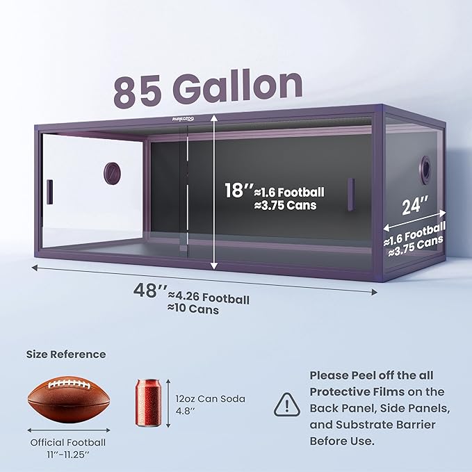 85 Gallon Reptile Tank, Front Opening Snake Tank for Easy Maintenance, Reptile Enclosure with Top Screen Ventilation 48''x24''x18''-PurrikoPets