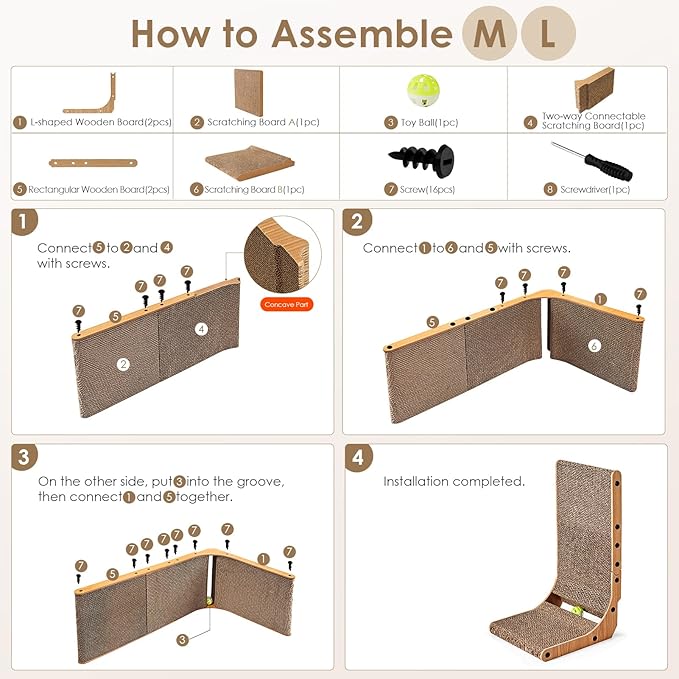 EHEYCIGA Cardboard Cat Scratcher for Indoor Kitten Cats, 19 Inch L Shaped Vertical Cat Scratching Board with Ball Cat Toy, Small Cat Scratcher Pad, White-PurrikoPets