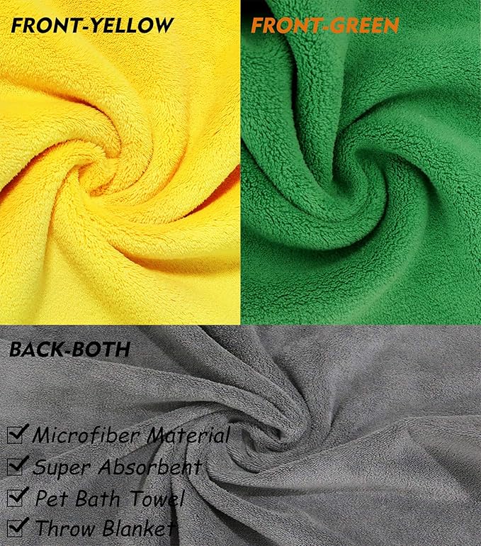 2 Pack Dog Towels Super Absorbent Pet Bath Towel Microfiber Dog Drying Towel for Small Dogs and Cats, Machine Washable, 11.8Inch x 23.6Inch, Yellow-Grey & Green-Grey-PurrikoPets