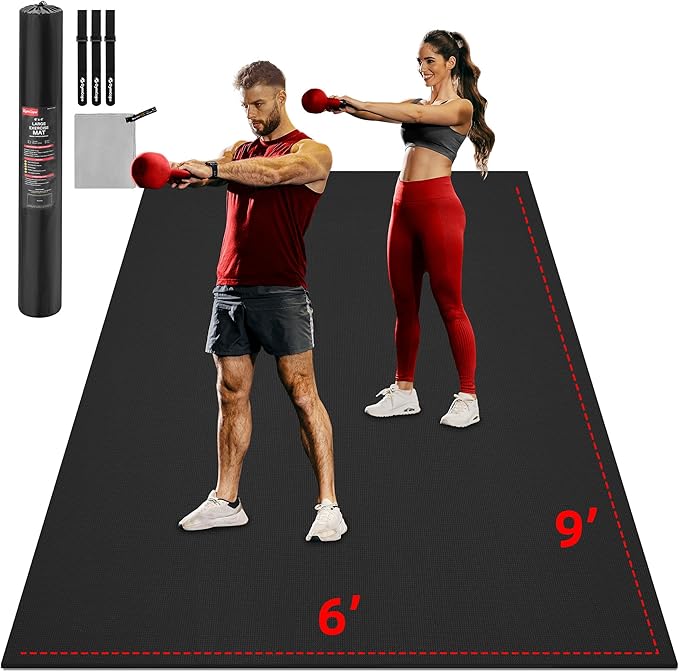 Extra Large Exercise Mat, 10'x6'/9'x6'/8'x6'/7'x5'/6'x4' (8mm/10mm) Thick Workout Mat for Home Gym Flooring, Garage, Shoe-Friendly, High-Density, MMA, HIIT, Weight Lifting, Cardio&Strength-PurrikoPets