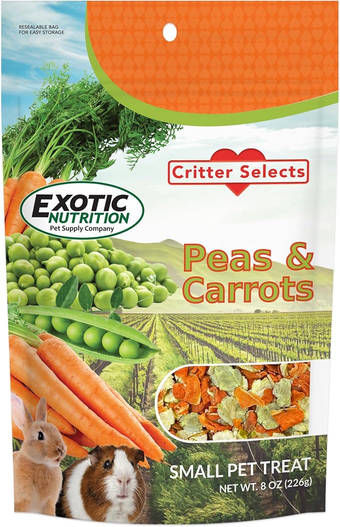Exotic Nutrition Peas & Carrots 8 oz. - Healthy Natural Mixed Dried Vegetable Treat - for Rabbits, Guinea Pigs, Hamsters, Chinchillas and Small Pets-PurrikoPets
