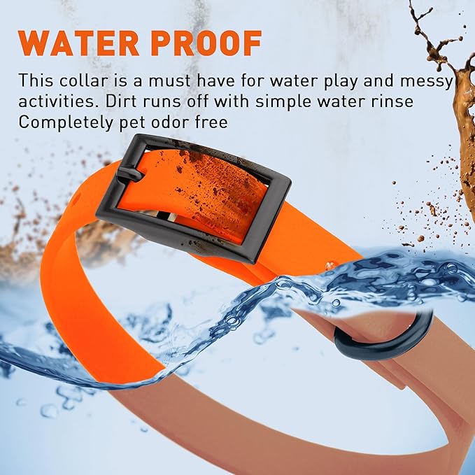 Dogline Biothane Waterproof Dog Collar Strong Coated Nylon Webbing with Black Hardware Odor- Proof for Easy Care Easy to Clean High Performance Fits Small Medium or Large Dogs, Hunter Orange-PurrikoPets